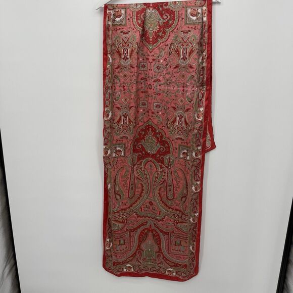 Unbranded Red Multi Pattern Paisley Elephant Satin Long Rectangle Scarf Textile - Picture 9 of 9